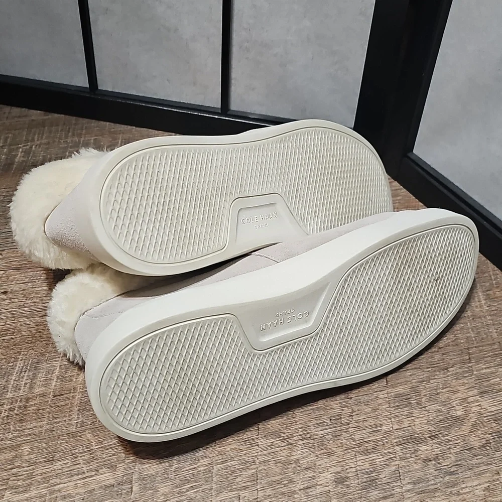 Cole Haan Off-White Fur-Lined Grandseries Waterproof Zippered Boots Size 11